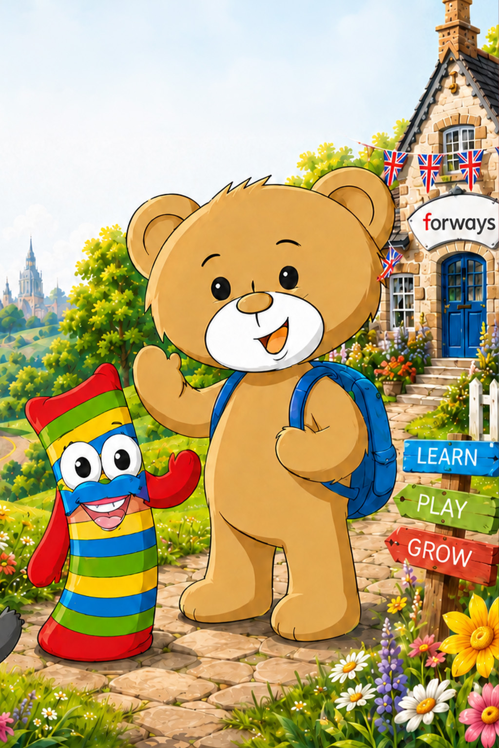 Teddy Eddie s kamarátom pred jazykovou školou Forways